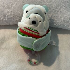 Skip Hop Polar Bear Baby Bear Hug A Bear Rattle/Crinkle Toy Plush Set.